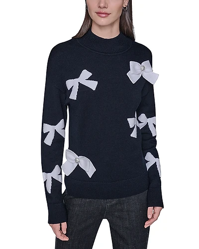 Karl Lagerfeld Paris 3D Bow Mock Neck Sweater