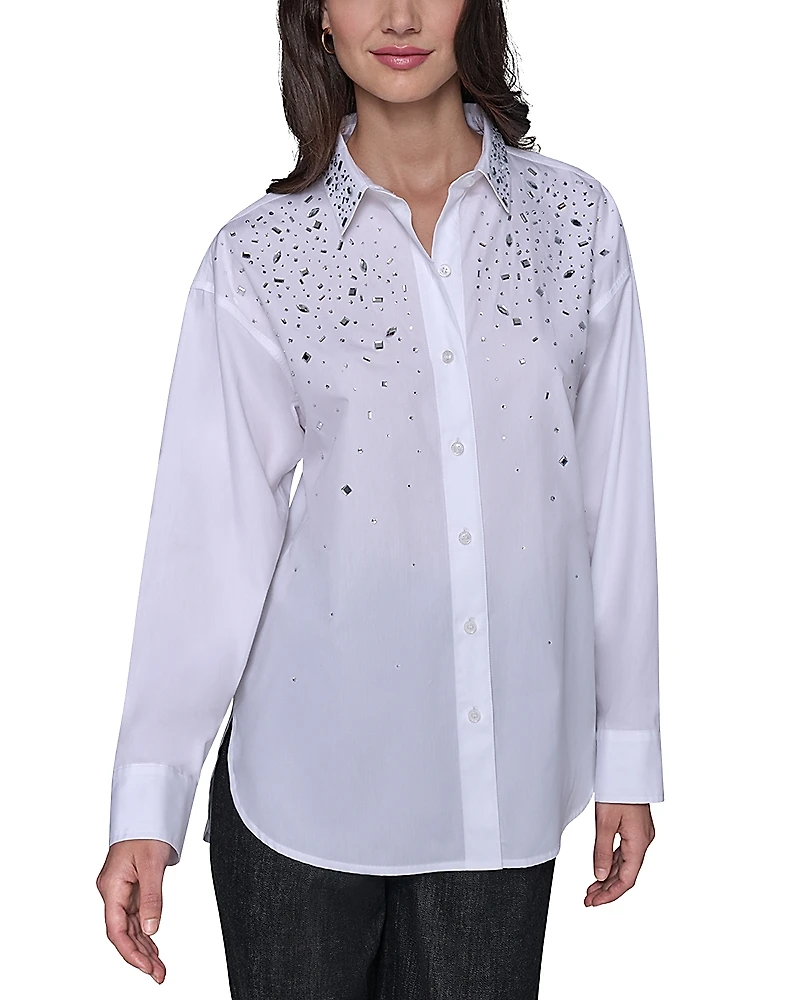 Karl Lagerfeld Paris Embellished Poplin Blouse