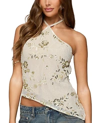 Edikted Beaded Sequin Asymmetric Halter Top