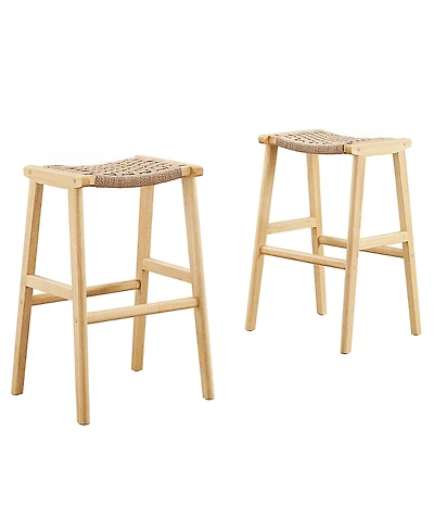 Modway Saoirse Woven Rope Wood Bar Stool, Set of 2
