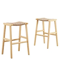 Modway Saoirse Woven Rope Wood Bar Stool, Set of 2
