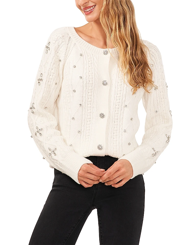 CeCe Rhinestone Cable Knit Cardigan