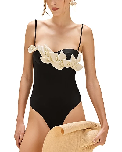 PatBO Selene Flower Applique One Piece Swimsuit