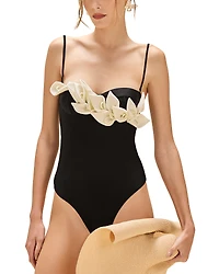 PatBO Selene Flower Applique One Piece Swimsuit