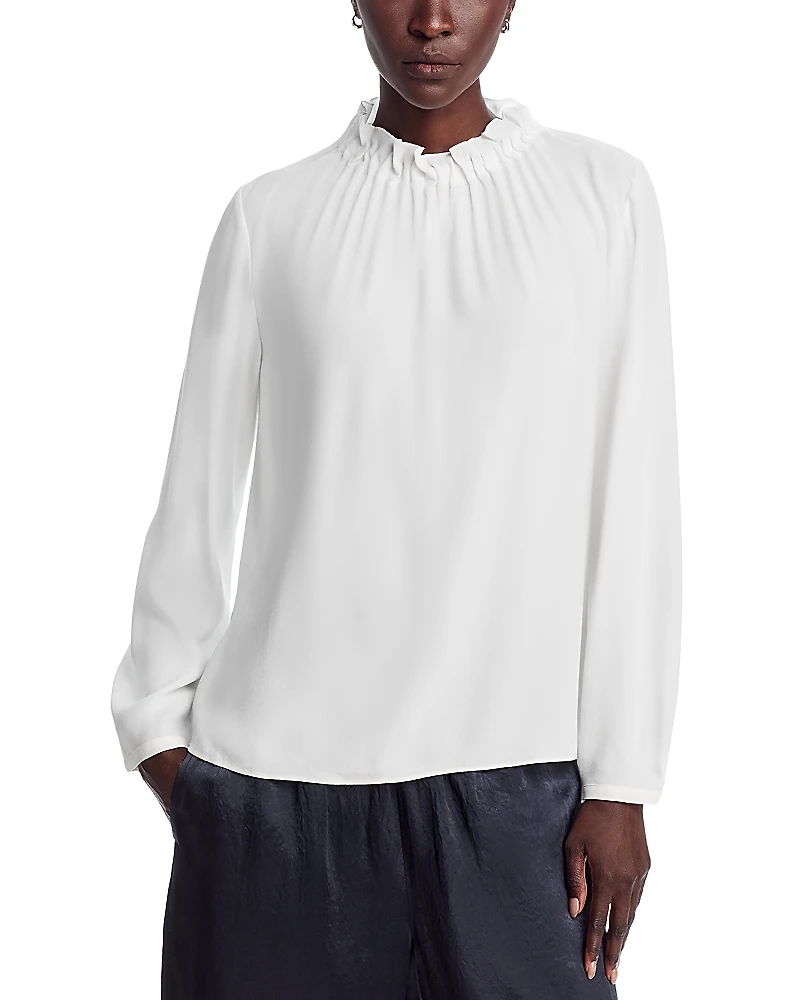 Eileen Fisher Gathered Neck Silk Top
