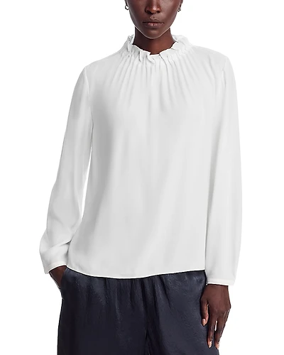 Eileen Fisher Gathered Neck Silk Top
