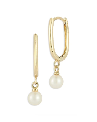 Bloomingdale's Fine Collection Freshwater Pearl Charm Oval Hoop Earrings