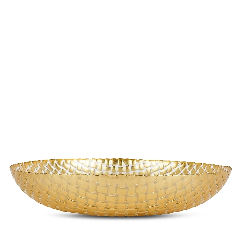 Vietri Rufolo Glass Gold Basketweave Large Shallow Bowl