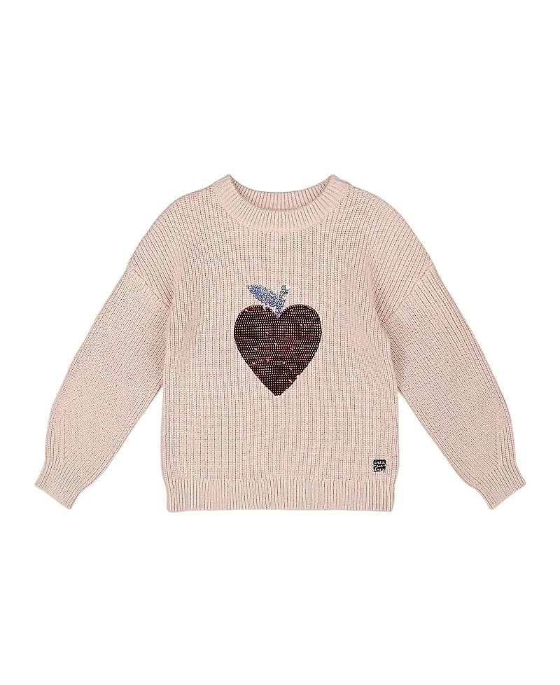Deux par Girls' Knit Sweater with Sequin Heart