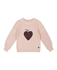 Deux par Girls' Knit Sweater with Sequin Heart