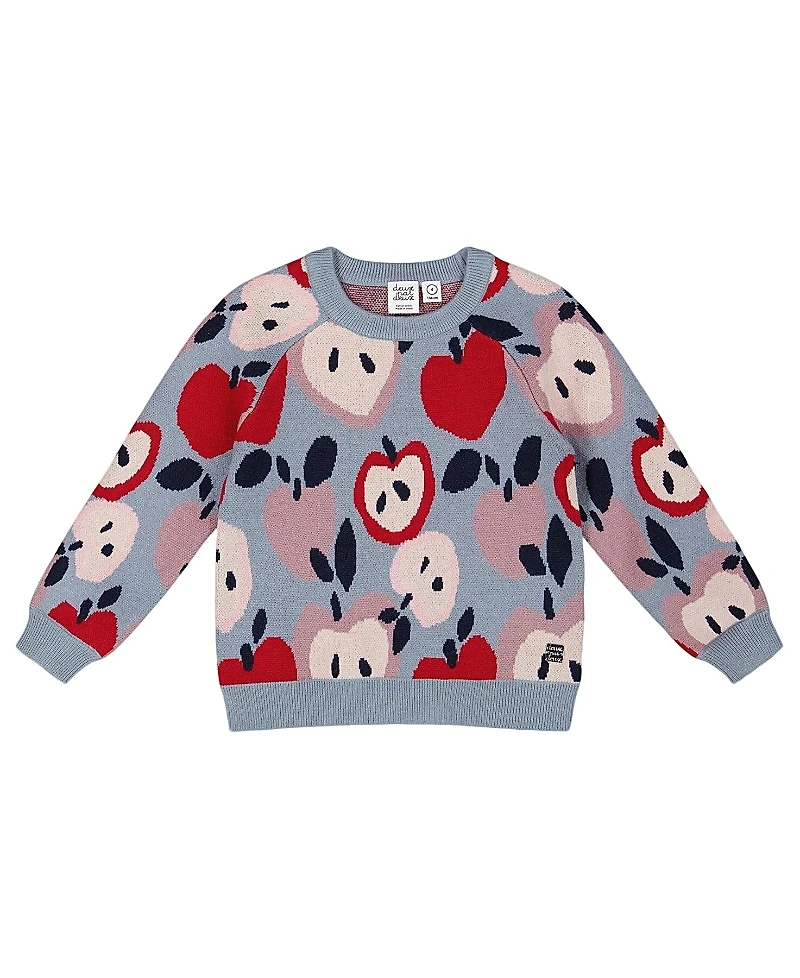 Deux par Girls' Knit Sweater with Apple Heart Jacquard - Little Kid