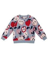 Deux par Girls' Knit Sweater with Apple Heart Jacquard - Little Kid