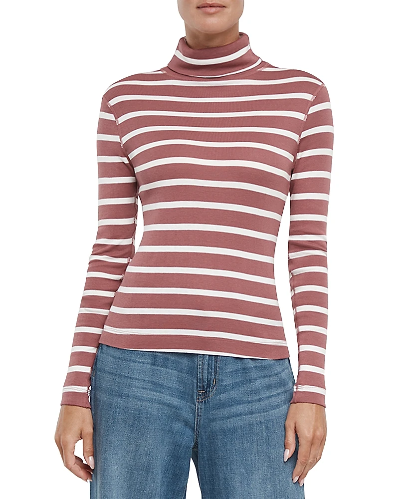Three Dots Striped Turtleneck Long Sleeve Tee