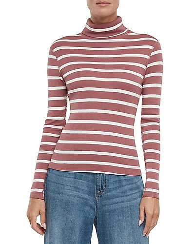 Three Dots Striped Turtleneck Long Sleeve Tee
