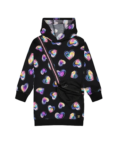 Deux par Deux Girls' Hooded Fleece Dress with Trompe-l'il Bag Detail - Big Kid