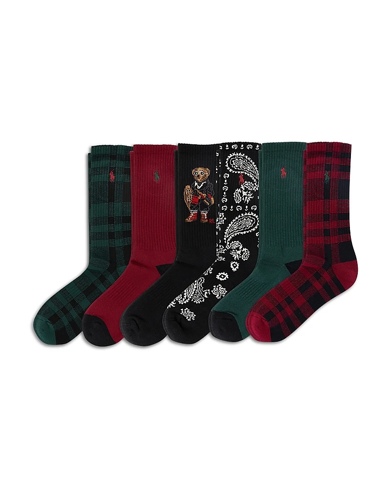 Polo Ralph Lauren Holiday Bear Crew Socks, Pack of 6