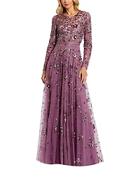 Mac Duggal Long Sleeve High Neck Beaded Gown