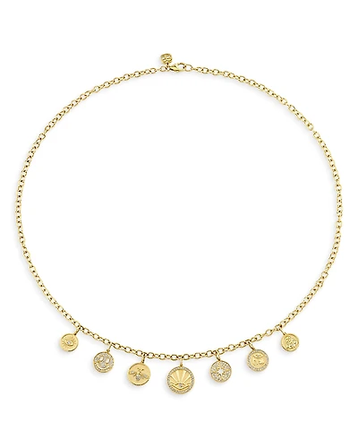 Sydney Evan 14K Yellow Gold Fall 2026 Diamond Multi Charm Coin Pendant Necklace, 18