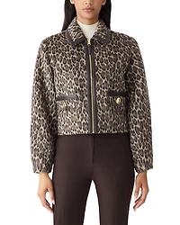 Mackage Animal Print Cropped Leather Trim Jacket