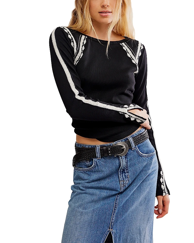 Free People Lost Love Contrast Trim Sweater