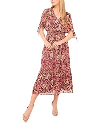 CeCe V Neck Tie Sleeve Smocked Waist Maxi Dress