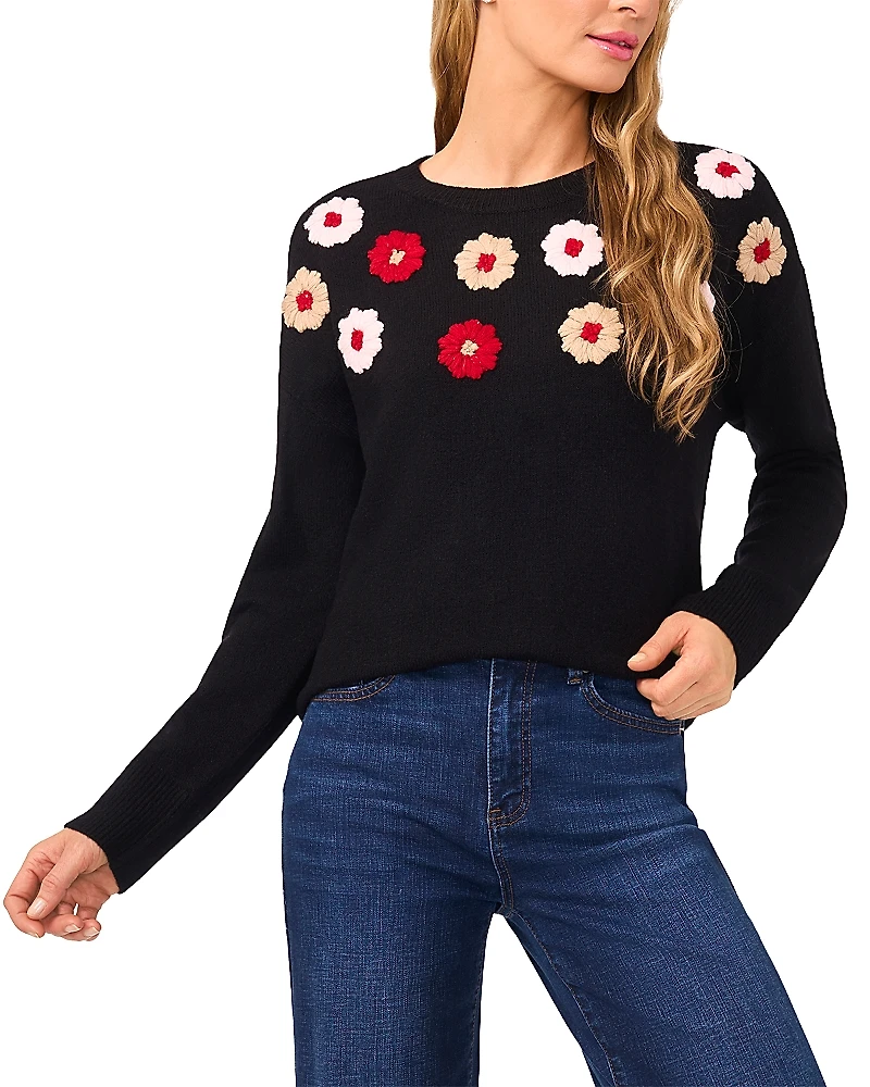 CeCe Multicolor Embroidered Flower Sweater