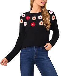 CeCe Multicolor Embroidered Flower Sweater
