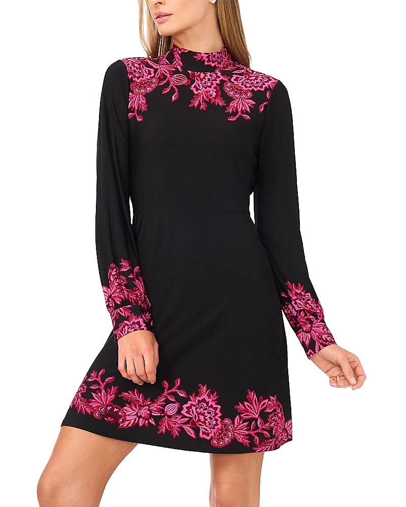 CeCe Border Print Mock Neck Dress