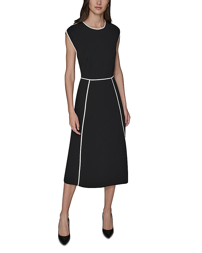 Karl Lagerfeld Paris Contrast Trim Scuba Crepe Midi Dress