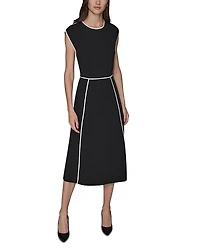 Karl Lagerfeld Paris Contrast Trim Scuba Crepe Midi Dress