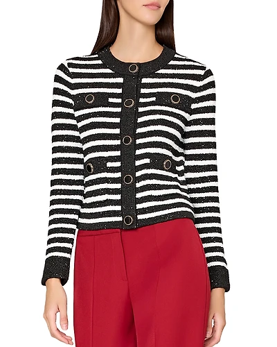 Milly Sequined Crewneck Cardigan Sweater