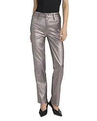 Frame Le Sleek Straight High Rise Shimmer Leather Jeans