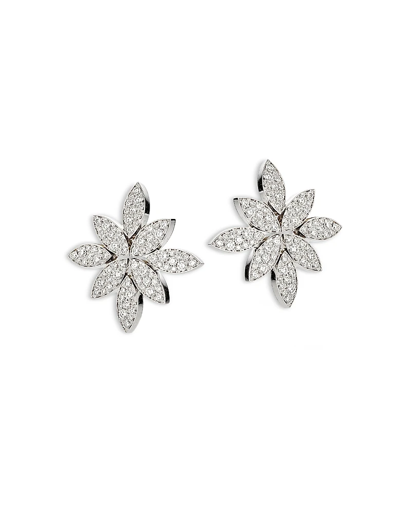 Pasquale Bruni 18K White Gold Ghirlanda Diamond Pave Cluster Flower Statement Earrings