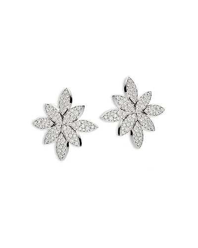 Pasquale Bruni 18K White Gold Ghirlanda Diamond Pave Cluster Flower Statement Earrings