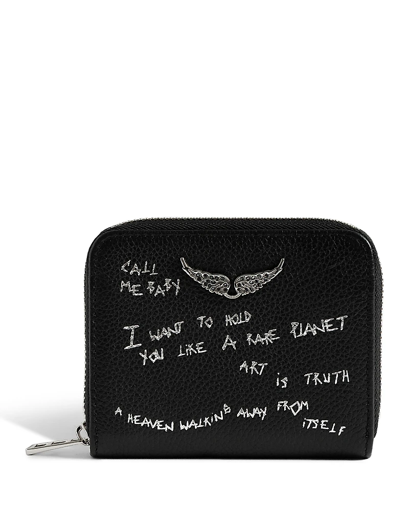 Zadig & Voltaire Mini Zv Graffiti Leather Zip Wallet