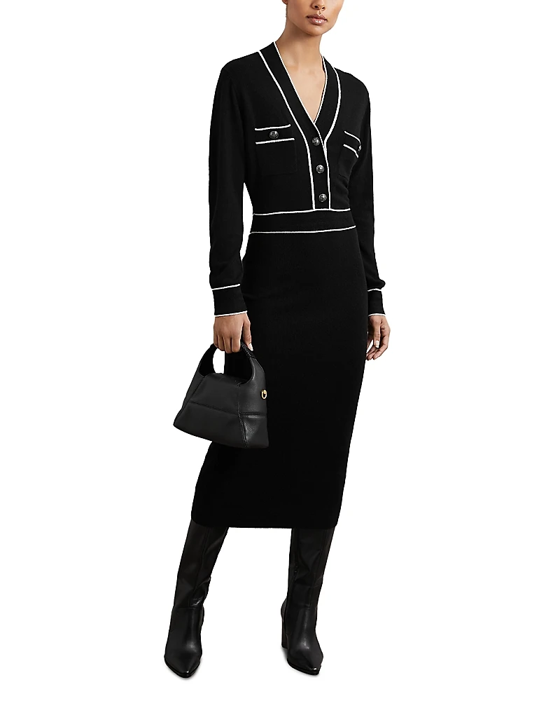 Reiss Lorrie Button Front Knitted Midi Dress