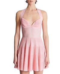 Balmain Textured Knit Halterneck A-Line Dress