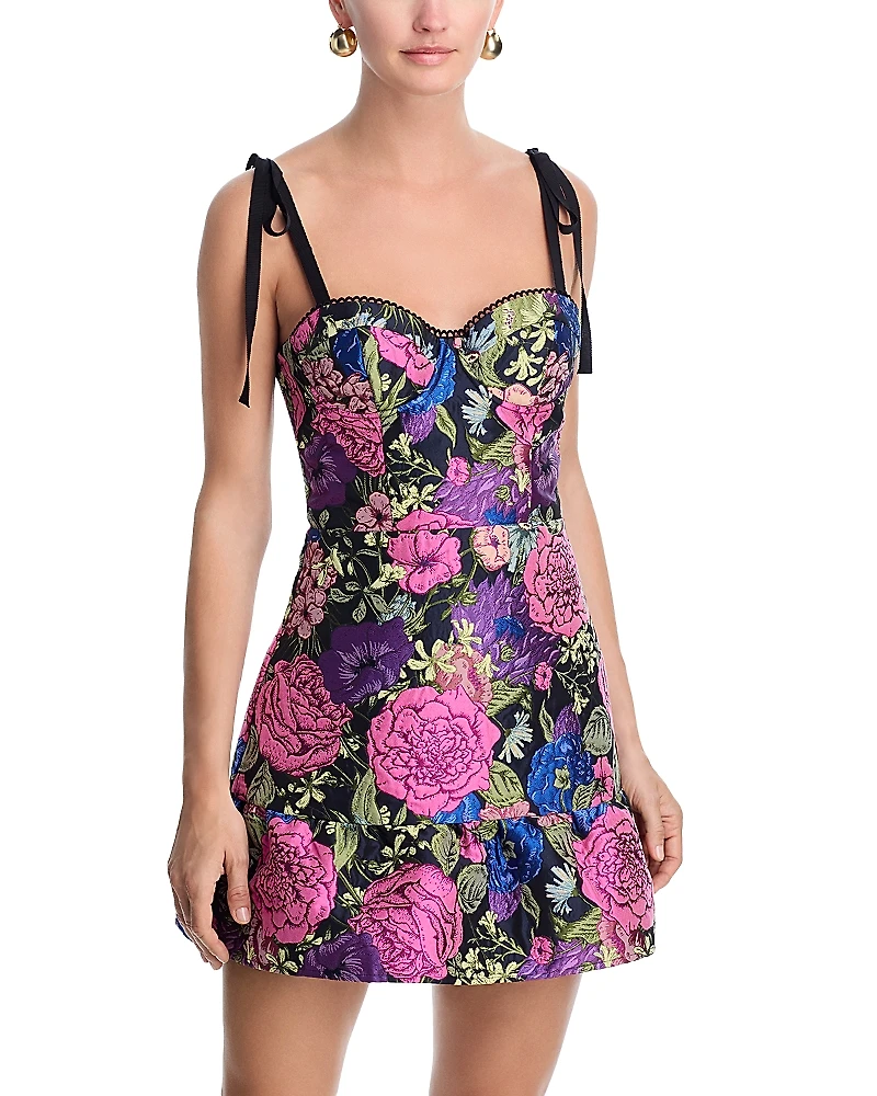 Aqua Floral Brocade Bustier Mini Dress - Exclusive
