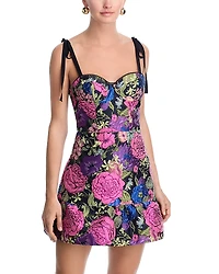 Aqua Floral Brocade Bustier Mini Dress - Exclusive