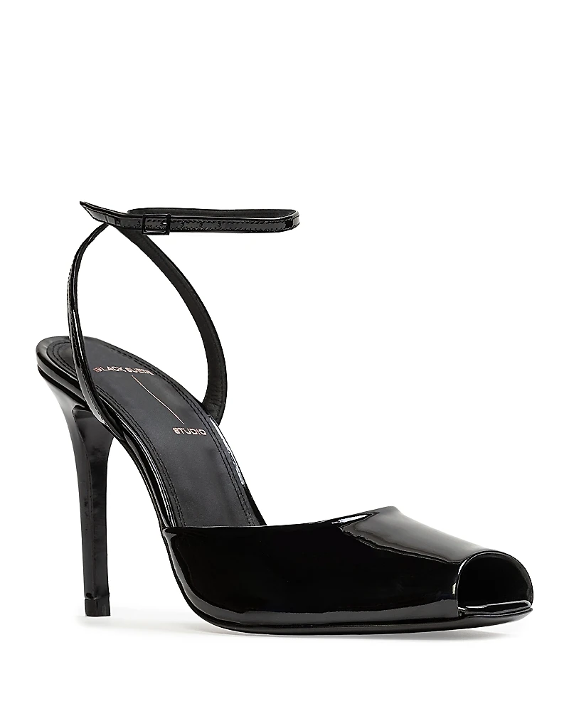 Black Suede Studio Women's Square Toe Sandals