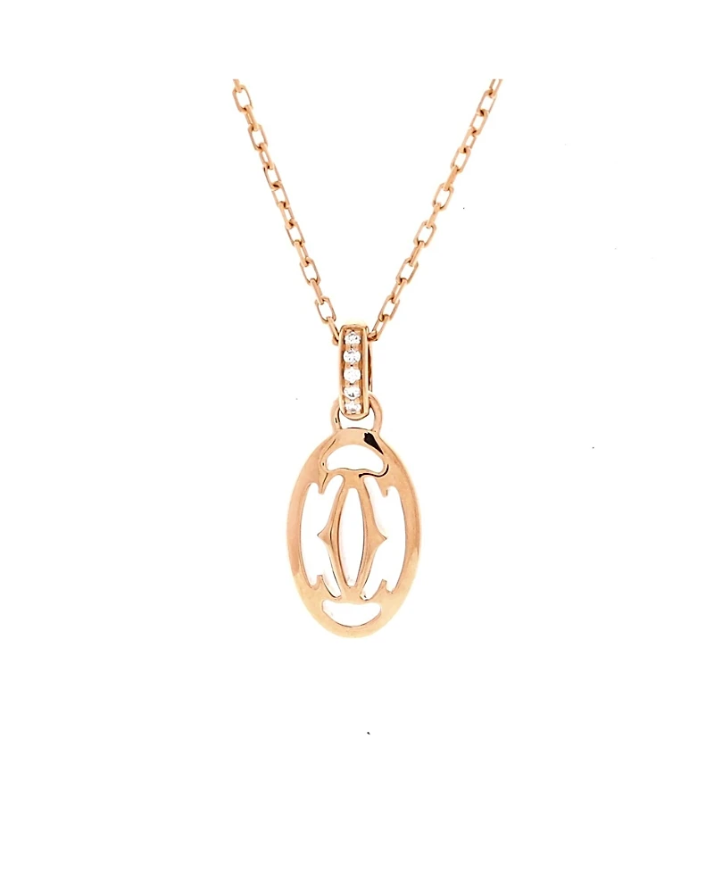 Pre-Owned Cartier Logo Double C Pendant Necklace 18K Rose Gold with Diamonds