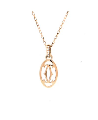 Pre-Owned Cartier Logo Double C Pendant Necklace 18K Rose Gold with Diamonds