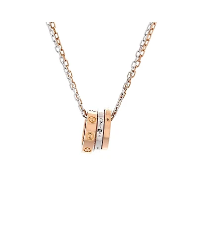 Pre-Owned Cartier Love 3 Ring Pendant Necklace 18K Rose Gold and 18K White Gold with 6 Diamonds