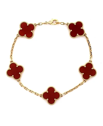 Pre-Owned Van Cleef & Arpels Vintage Alhambra 5 Motifs Bracelet 18K Gold and Carnelian