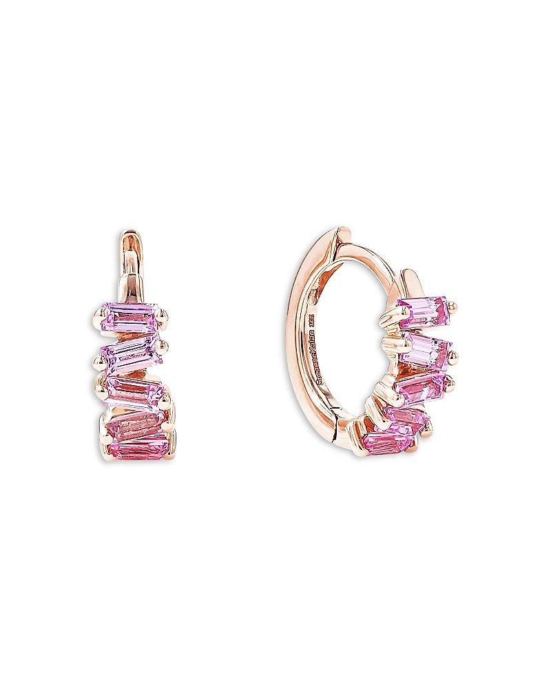 Suzanne Kalan Pink Sapphire Baguette Huggie Hoop Earrings