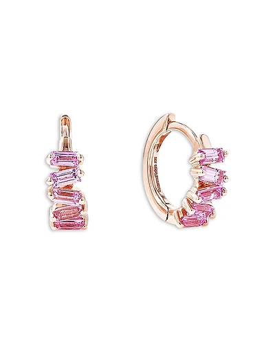 Suzanne Kalan Pink Sapphire Baguette Huggie Hoop Earrings