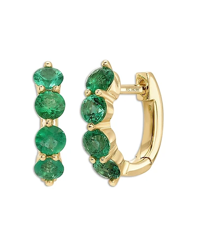 Ef Collection 14K Yellow Gold Ef Collection Emerald Huggie Hoop Earrings