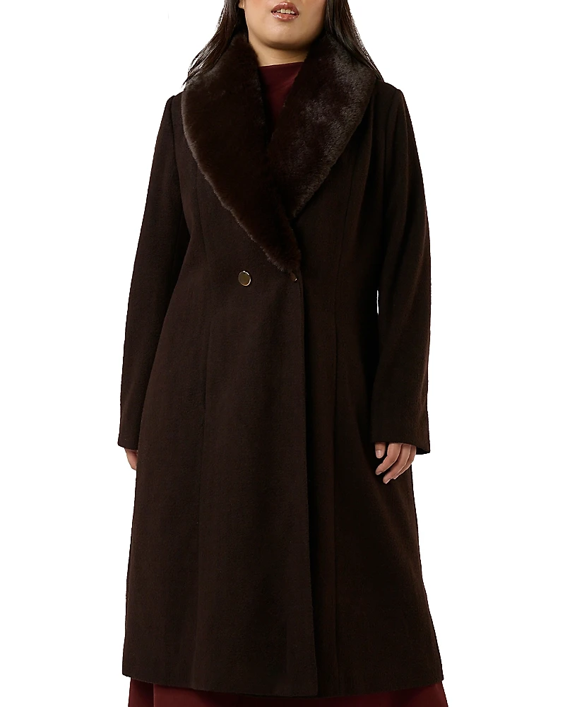 Estelle Plus Alastair Faux Fur Trim Coat