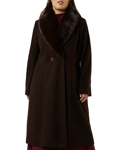 Estelle Plus Alastair Faux Fur Trim Coat