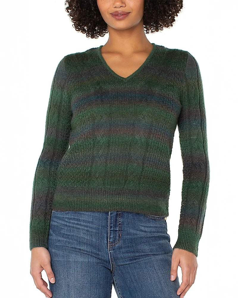 Liverpool Los Angeles V Neck Cable Knit Sweater